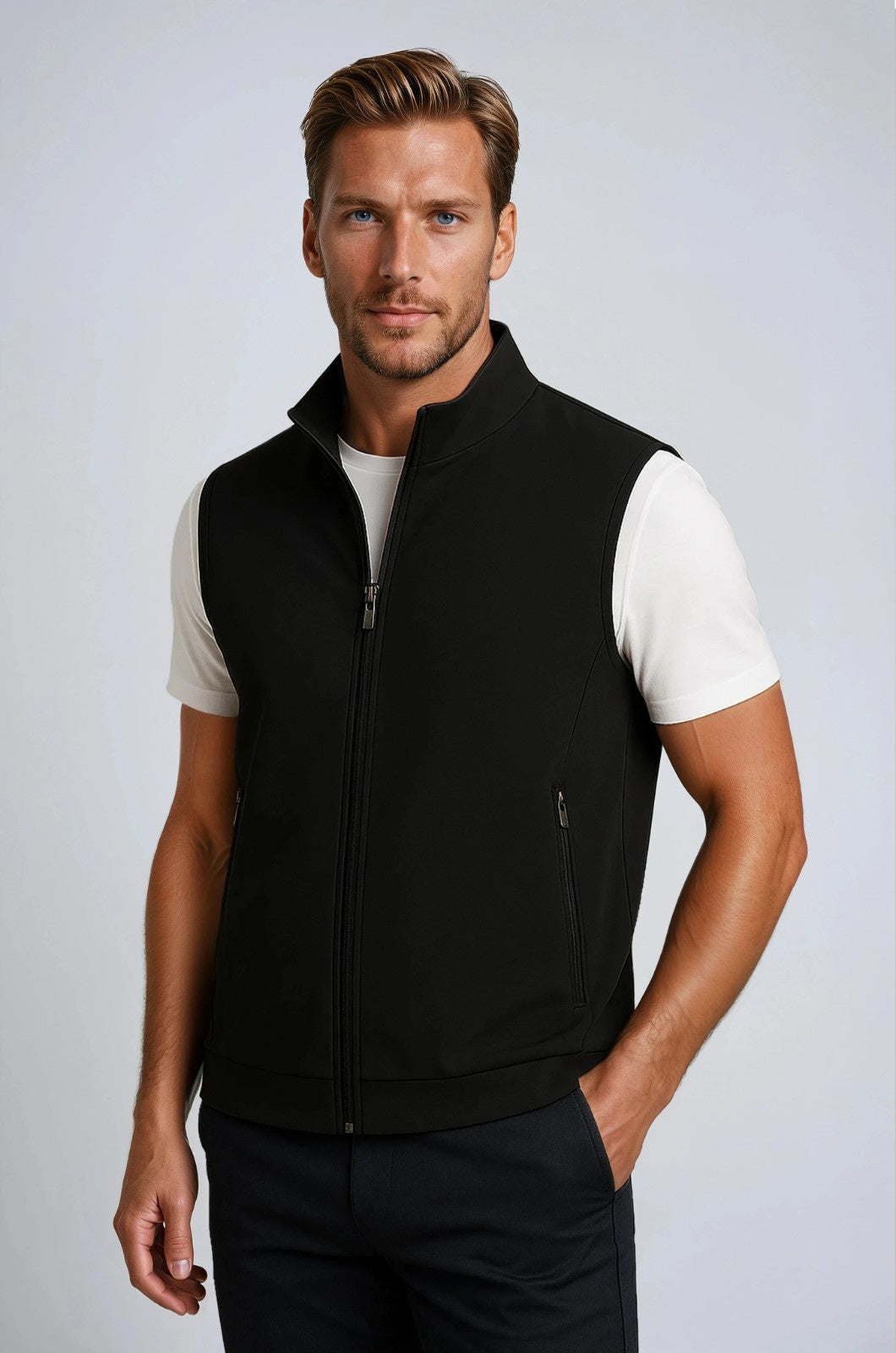 Oliver – Herre Casual Ståkrave Vest Sort