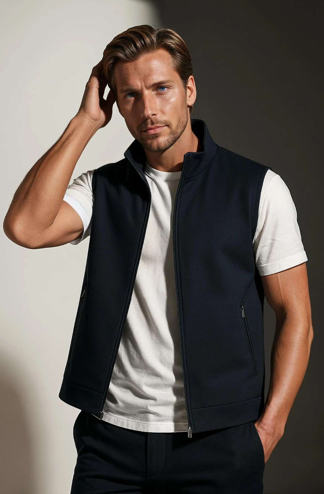 Noah – Herre Casual Ståkrave Vest Marineblå